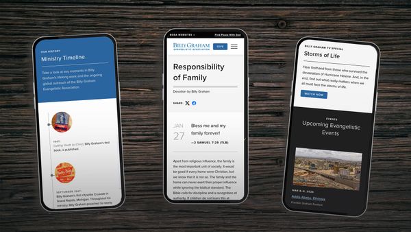 BGEA website shown in 3 phones