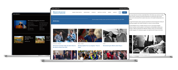 BGEA website shown in 3 laptops