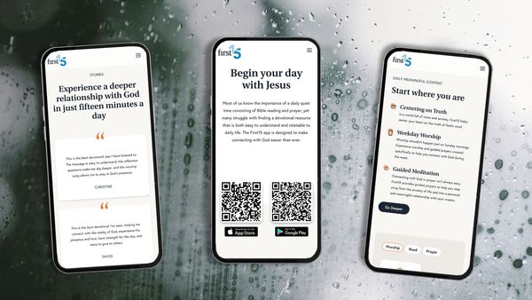 First15 website shown in 3 phones
