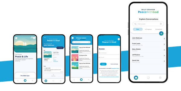 Line of phones displaying Peace With God